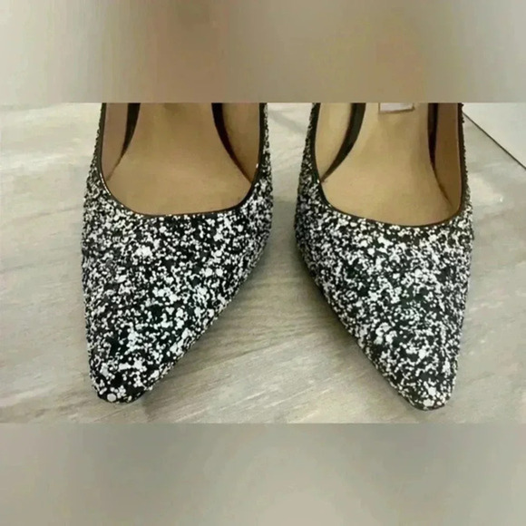 Jimmy Choo Monochrome Coarse Glitter Fabric Romy Pointed Toe Pumps Size 36 - Picture 4 of 11